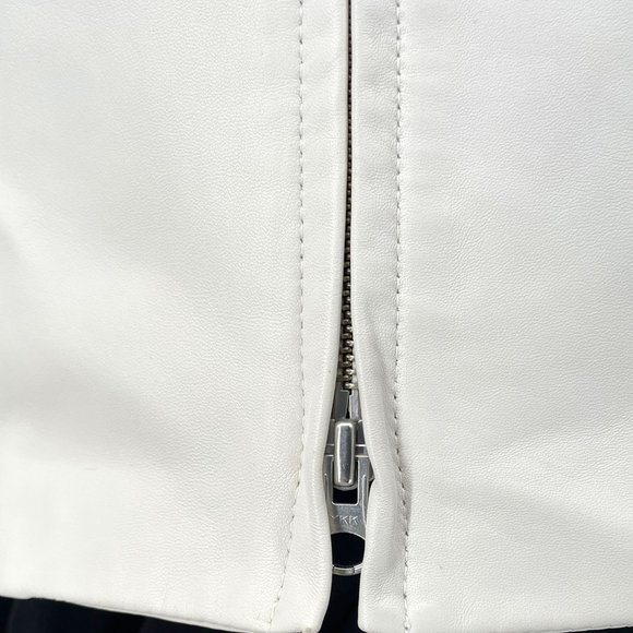 Vintage White Leather Blazer Talbots 1990s Y2K Zip Up Jacket Medium 10 So Soft! - Picture 6 of 14
